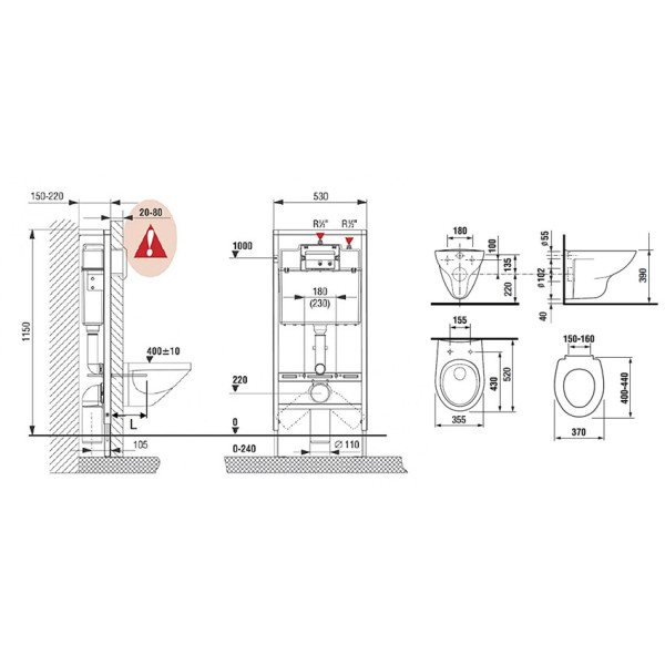 Комплект инсталляция с унитазом Roca Mateo 893100010 с клавишей смыва хром Комплект инсталляция с унитазом Roca Mateo 893100010 с клавишей смыва хром