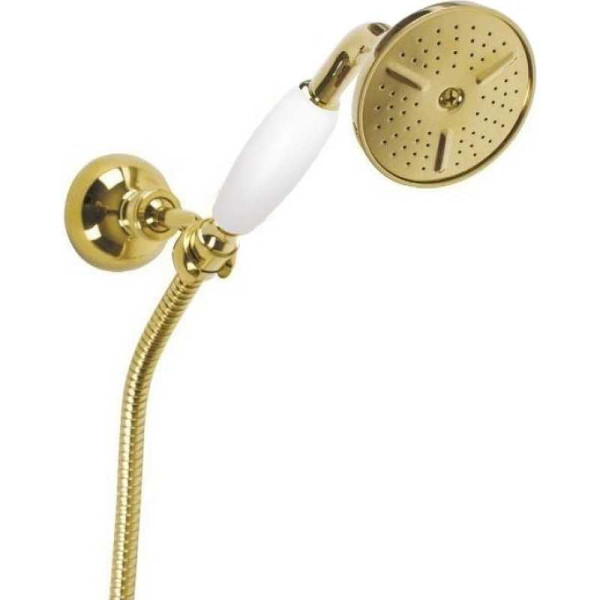 Душевой гарнитур Cezares с шлангом 150 см, держателем, ручка белая, золото (CZR-KD-03/24-Bi)