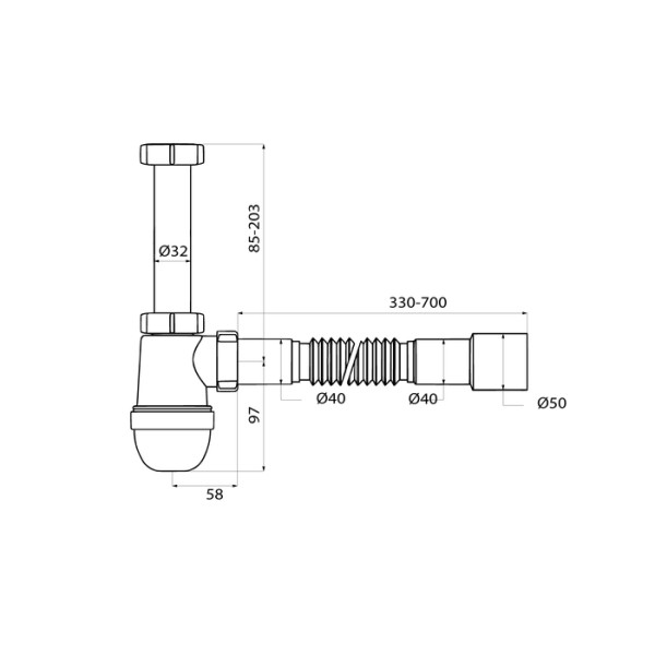Сифон для раковины Iddis 1 1/4"x40 с гофротрубой 40/50 (900B000010VD)