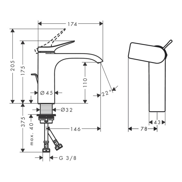 Смеситель для раковины Hansgrohe Vivenis хром, с донным клапаном (75023000)