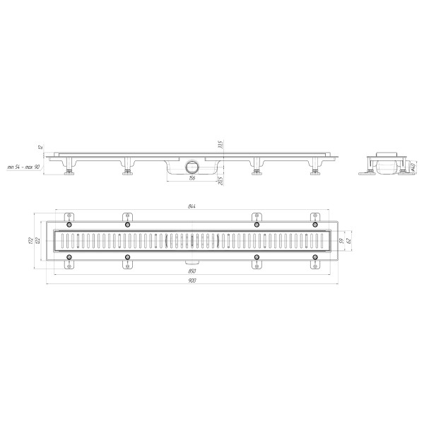 Лоток душевой 850 мм. АНИ СУХОЙ "Бимс" (реш. нерж ст. мат., боковой слив D40, сухой затвор) АНИ пласт (TLQ1485M)