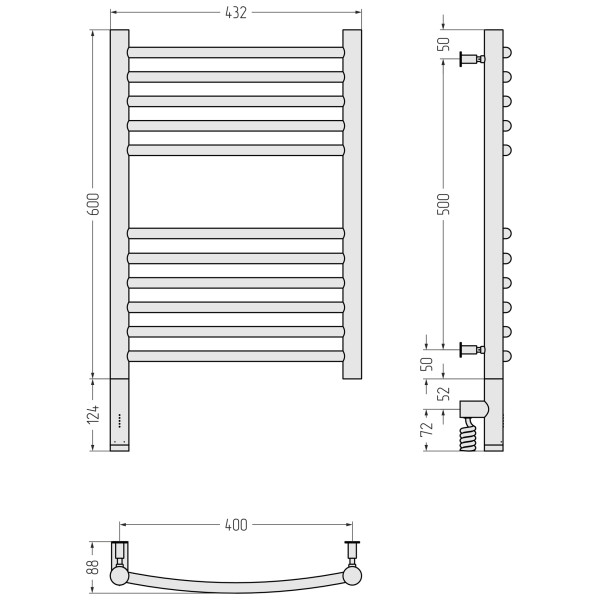 Полотенцесушитель электрический Сунержа Богема 3.0 выгнутая 600x400 провод слева матовый белый (30-5802-6040)