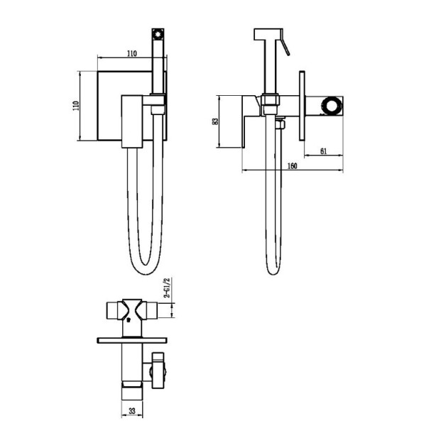 Смеситель с гигиеническим душем Boheme Qubic SGM (графит глянец) (477-SGM)