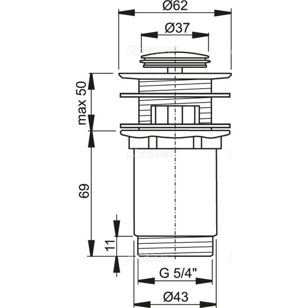 Донный клапан AlcaPlast 32 мм. Quick Clac с переливом (малая пробка, металл) (A391)