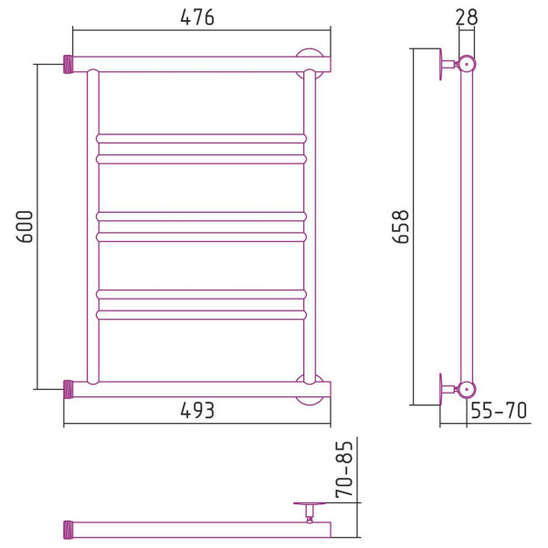 Полотенцесушитель водяной Стилье Минор 0601 600х500 (2+2+2) П хром (00601-6050) Полотенцесушитель водяной Стилье Минор 0601 600х500 (2+2+2) П хром (00601-6050)
