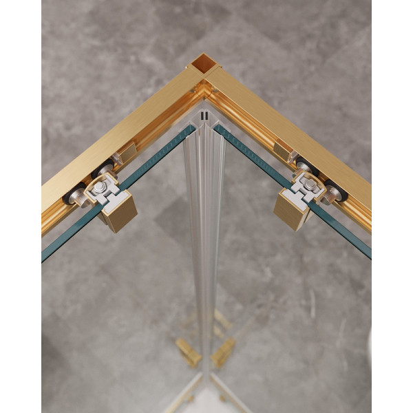 Душевой уголок Cezares Molveno 130x130x195 стекло прозрачное, профиль брашированное золото (MOLVENO-A-22-100+30-C-BORO-IV)