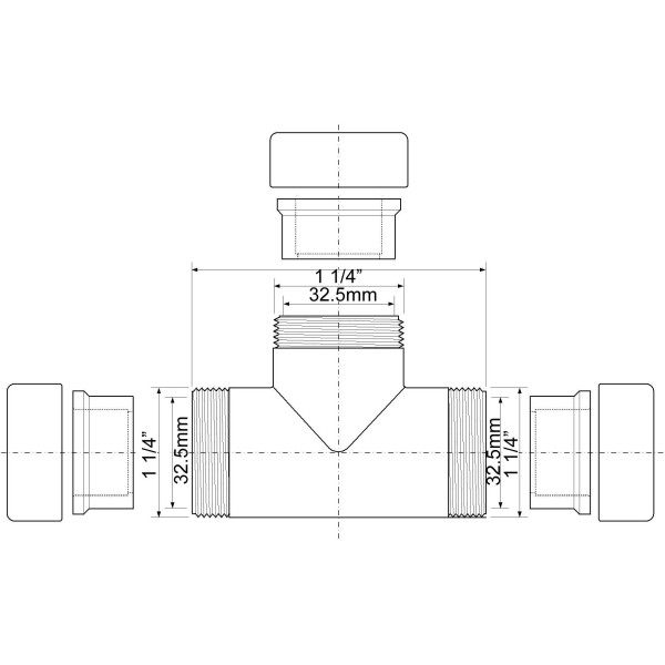 Тройник латунный 32*32*32 (хром) McAlpine (32E-CB)