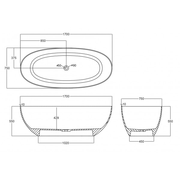 Ванна прозрачная Abber Kristall 170x75 черная (AT9703Onyx)