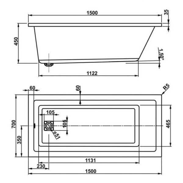 Ванна акриловая VagnerPlast Cavallo 150 150х70х45 (VPBA157CAV2X-04)