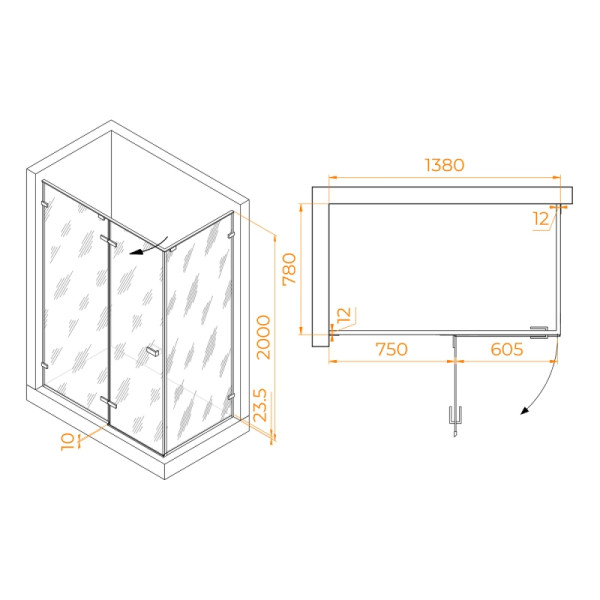 Душевой уголок RGW StilvollSV-040 140x 80x200 стекло прозрачное, профиль хром (353204048-11)
