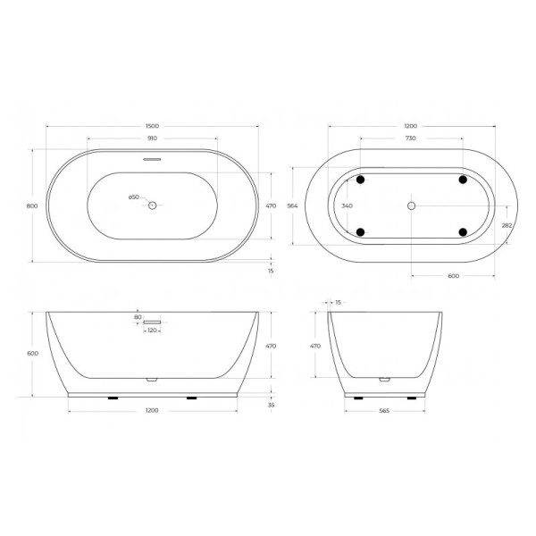 Ванна акриловая BelBagno 150x80 белая (BB413-150-80)