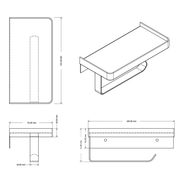 Бумагодержатель с полкой для телефона Azario хром (AZ-688)