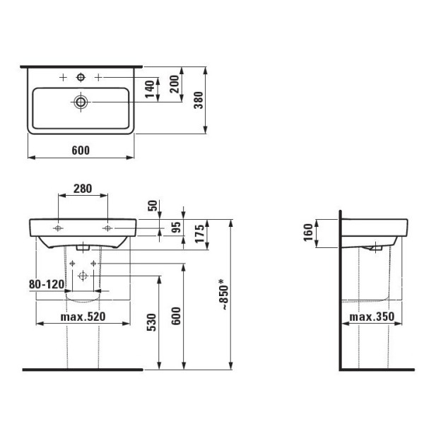 Раковина подвесная Laufen Pro 600х380х175 (8.1895.9.000.104.1) Раковина подвесная Laufen Pro 600х380х175 (8.1895.9.000.104.1)