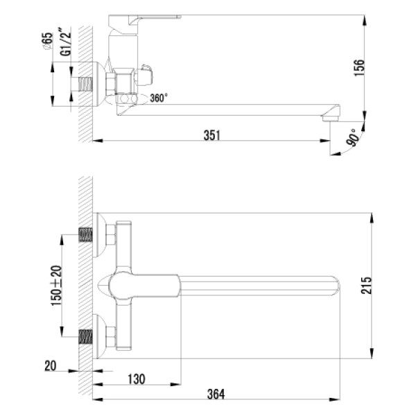 Смеситель для ванны и душа Lemark Grace (LM1551C)