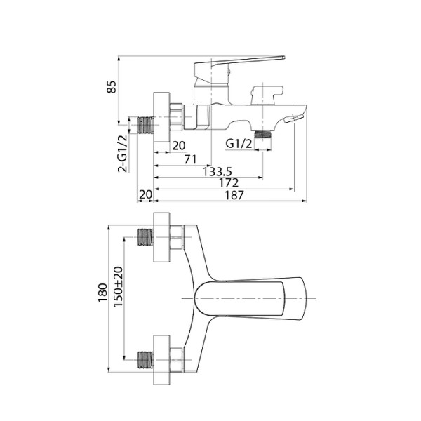Смеситель для ванны и душа Iddis Plank (PLASB02i02WA)