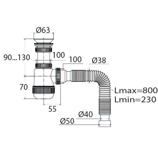 Сифон для раковины 1 1/2"х40 мм VIR МИНИ Элит пласт.выпуск, с гофр.трубой 40х40/50 ВИР ПЛАСТ (30986710)