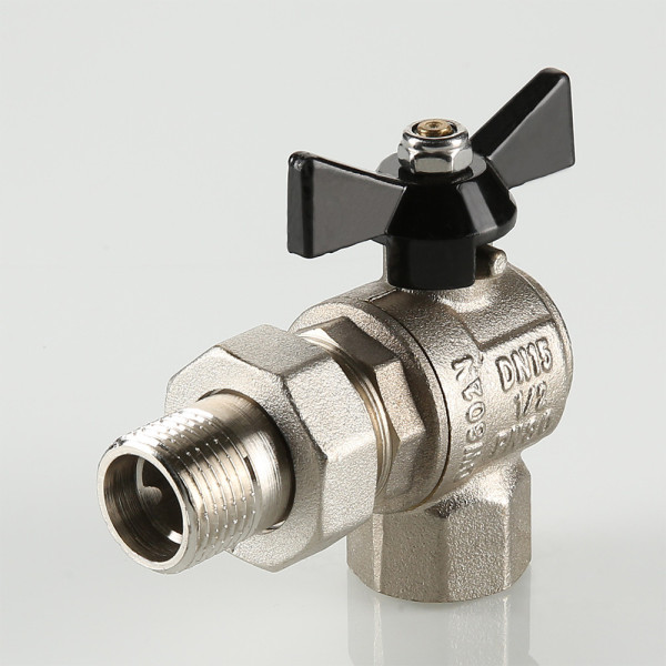 Кран угловой 1/2" шаровый со сгоном Valtec Perfect (чёрная бабочка) VT.328.N.04