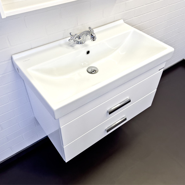 Тумба подвесная Comforty Никосия 800x530x450 дуб белый матовый с раковиной (00-00001512) Тумба подвесная Comforty Никосия 800x530x450 дуб белый матовый с раковиной (00-00001512)