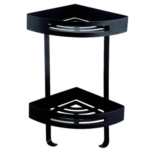 Полка угловая двухэтажная черная матовая Azario (AZ-160-2B) Полка угловая двухэтажная черная матовая Azario (AZ-160-2B)