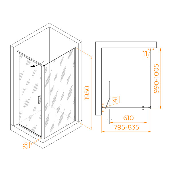 Душевой уголок RGW Stilvoll 80x100 стекло прозрачное, профиль черный (703214580-14)