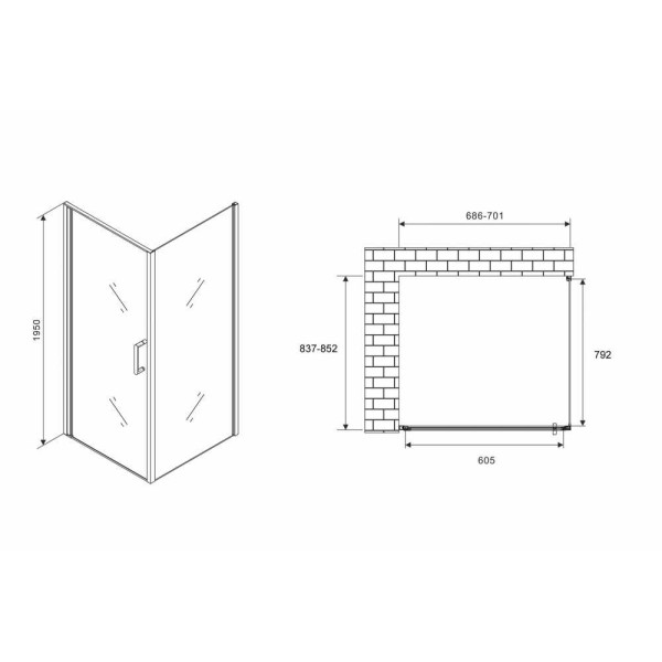 Душевой уголок Abber Sonnenstrand 85x70 стекло матовое, профиль профиль хром (AG04070M-S85M)
