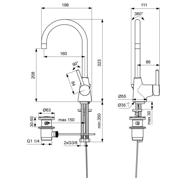 Смеситель для раковины Ideal Standard Ceraline с донным клапаном, хром (BC195AA)