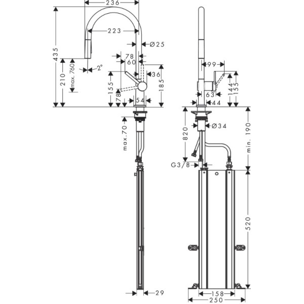 Смесители для кухни Hansgrohe Zesis M33 хром, с видвижным изливом (74803800)