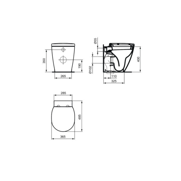 Унитаз напольный Ideal Standard Connect Spase 365х485х400 без бачка и сиденья (E119501)