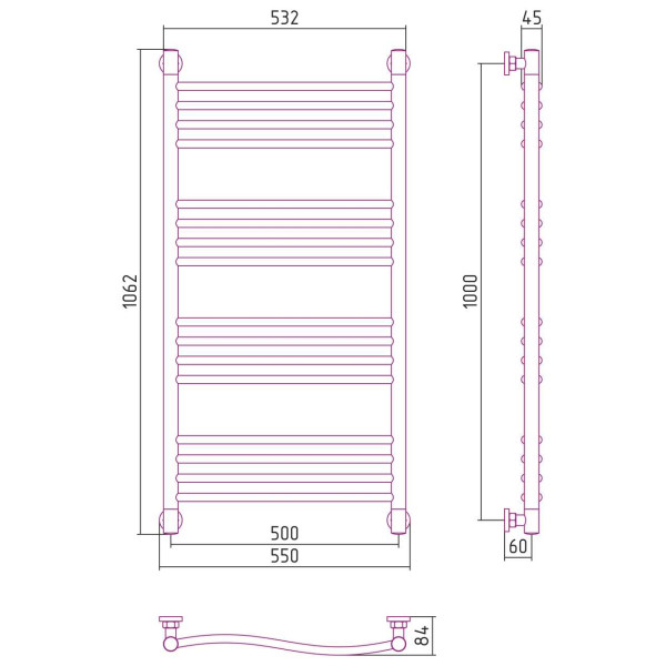 Полотенцесушитель водяной Сунержа Флюид+ 1000х500 белый (12-0222-1050)