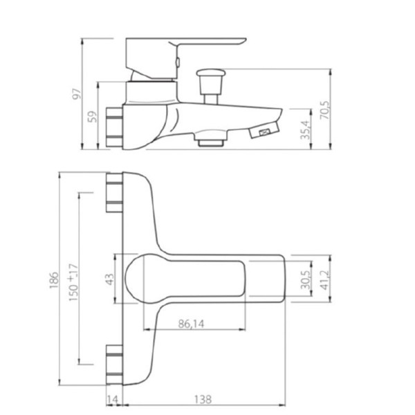 Смеситель для ванны и душа Damixa Origin Elegance (841000000)