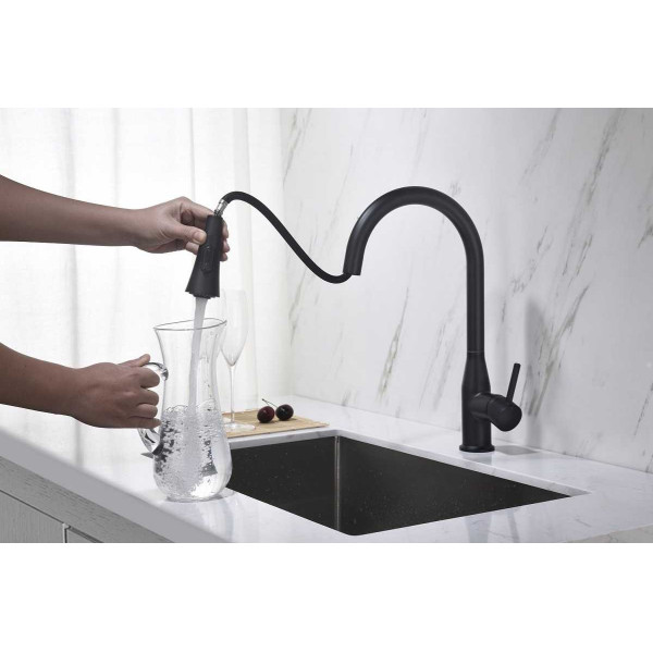 Смеситель для кухни Timo Saona черный, с выдвижным изливом (2336/03FL)