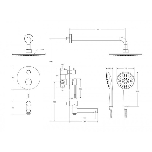 Система душевая Cezares Relax хром глянцевый (RELAX-VDSET-01)
