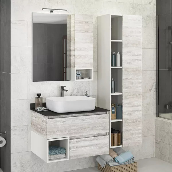 Шкаф зеркальный Comforty Прага 750x140x800 дуб белый (00004144199) Шкаф зеркальный Comforty Прага 750x140x800 дуб белый (00004144199)