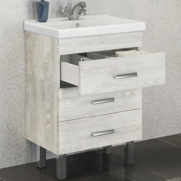 Тумба подвесная с раковиной Comforty Никосия 600x400x860 дуб белый (00004142203)