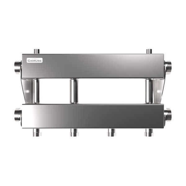Коллектор модульный Gidruss MKSS-150-2x25 (до 150 кВт, 2 магистр. подкл. G 1 1/2", 2 контура G 1" вверх или вниз, нерж ст.) Коллектор модульный Gidruss MKSS-150-2x25 (до 150 кВт, 2 магистр. подкл. G 1 1/2", 2 контура G 1" вверх или вниз, нерж ст.)