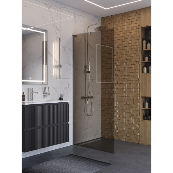 Душевое ограждение BelBagno Uno 90x200 стекло тонированное бронзовое, профиль хром глянцевый (UNO-L-1-TB-90-BR-Cr)