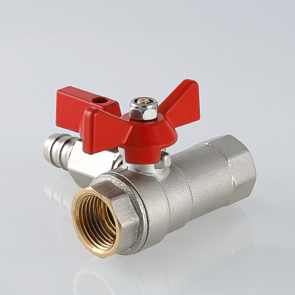 Кран 1/2" ВВ шаровый с обратным клапаном и сливным краном Valtec (красная бабочка) VT.248.N.04 Кран 1/2" ВВ шаровый с обратным клапаном и сливным краном Valtec (красная бабочка) VT.248.N.04