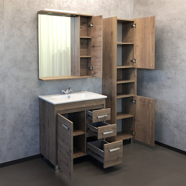 Шкаф зеркальный Comforty Марио 750x835x155 дуб темный (00-00001297)