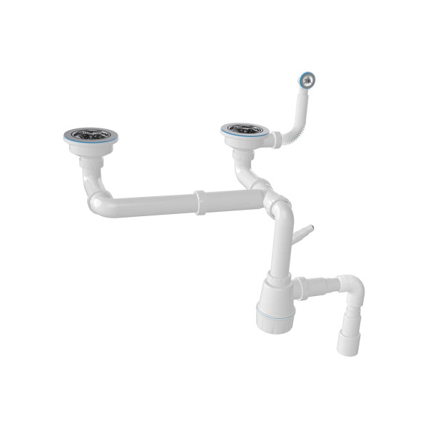 Сифон 40 мм бутылочный двойной разноуровневый Nova 3 1/2"х114 мм с 1-им отв. круглым переливом и гофрой 1 1/2"х40/50 (1196)