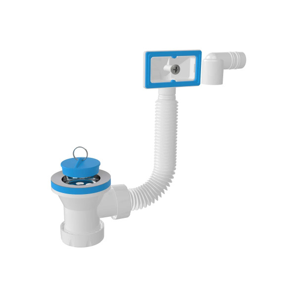 Выпуск для мойки 1 1/2"х70 Nova с прямоугольным гибким переливом (винт 65 мм., решетка из нерж.ст) (7004)