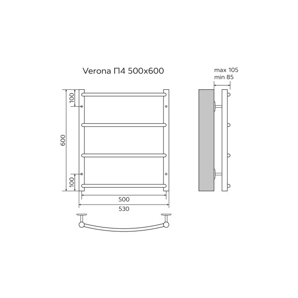 Полотенцесушитель водяной Azario Verona 500x600 хром