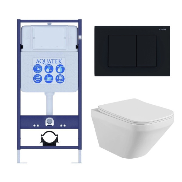 Комплект нсталляция c унитазом Aquatek ЛИРА рама Standard INS-0000012 с звукоиз.прокладкой+крепеж KKI-0000002+кнопкаKDI-0000012+унитаз ЛИРА AQ1155-0