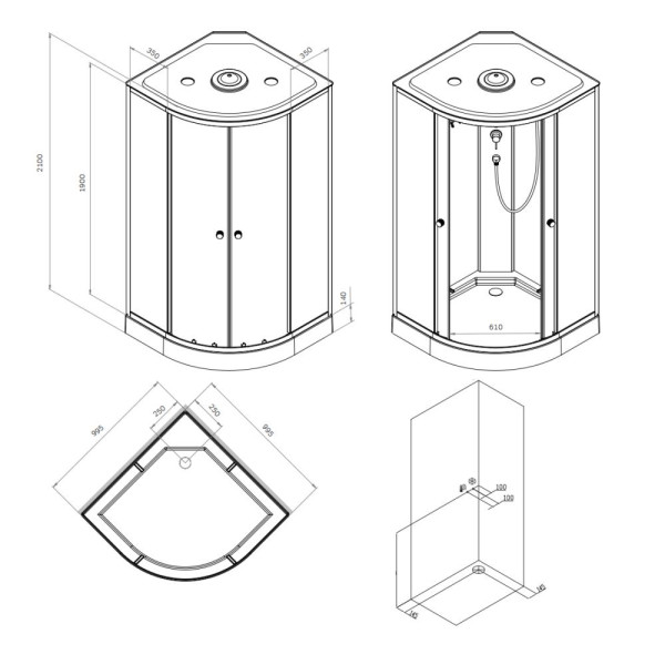 Душевая кабина AM.PM X-Joy 100x100 профиль мат.хром, стекло прозрачное (W94C-401-100MT)