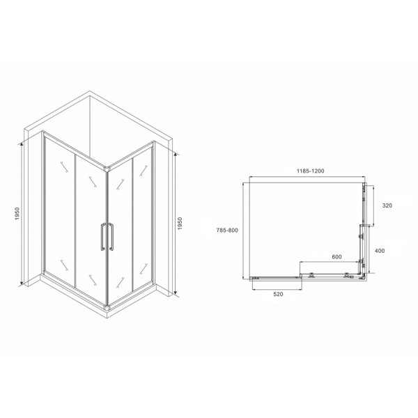Душевой уголок Abber Schwarzer Diamant 80x120 стекло прозрачное, профиль профиль хром (AG02128H)