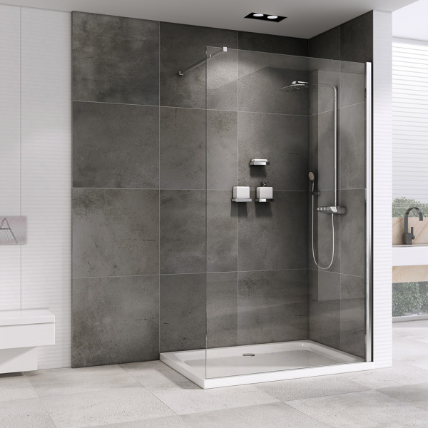 Душевая перегородка Abber Immer Offen 1000*2000 стекло прозрачное, профиль хром (AG61100)