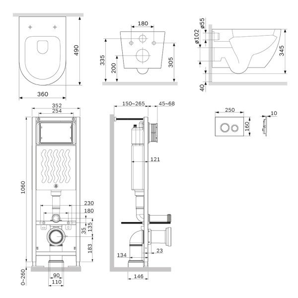 Комплект инсталляция с унитазом AM.PM ErgoFit с клав L хром глянц с подвесным унитазом Like AquaSpin 2.0 (IS110151.801901)