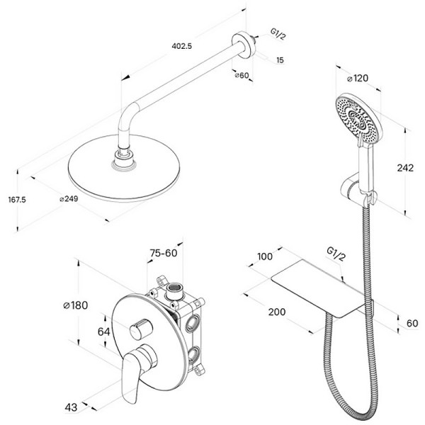 Душевая система Milardo Rora встраиваемая, черная (RORBL02M67)