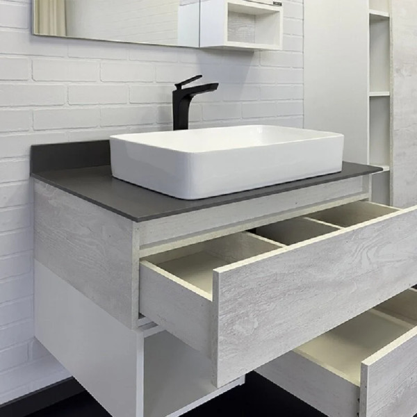 Тумба подвесная с раковиной Comforty Прага 900x520x630 дуб белый/графит (00-00014425)