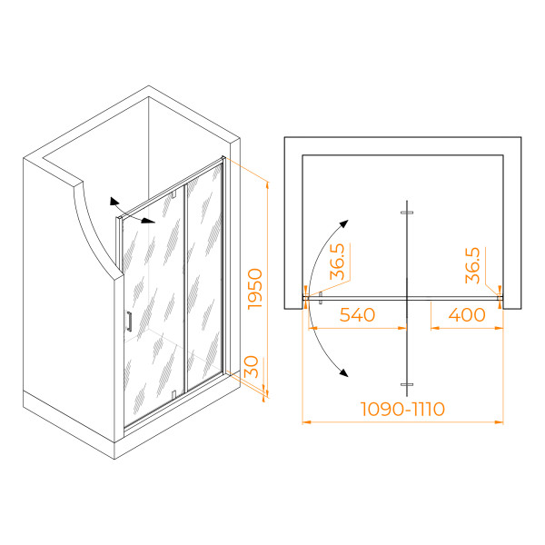 Душевая дверь RGW Leipzig 110x195 стекло прозрачное, профиль черный (711210311-14)