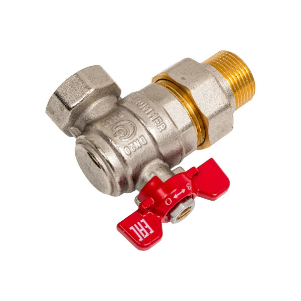 Кран угловой 3/4" шаровый со сгоном Rommer (ГОСТ, красная бабочка) RBV-0006-2610220 Кран угловой 3/4" шаровый со сгоном Rommer (ГОСТ, красная бабочка) RBV-0006-2610220
